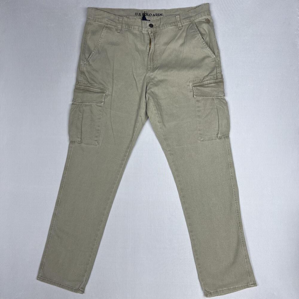 U.S. Polo Assn. Pants Mens 36x32 Beige Activate Stretch Cargo Pockets Twill
